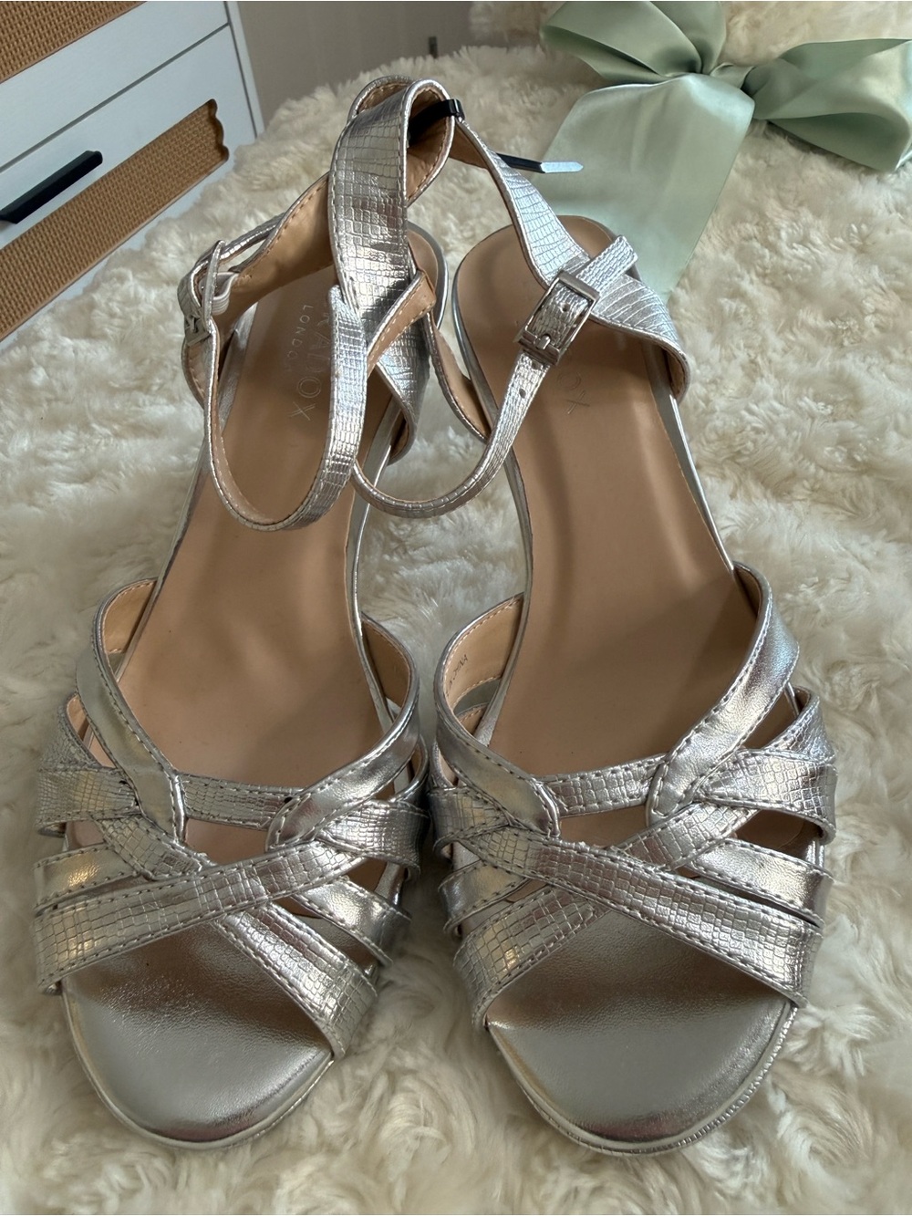Paradox Silver Strappy Ankle‑Buckle Sandals